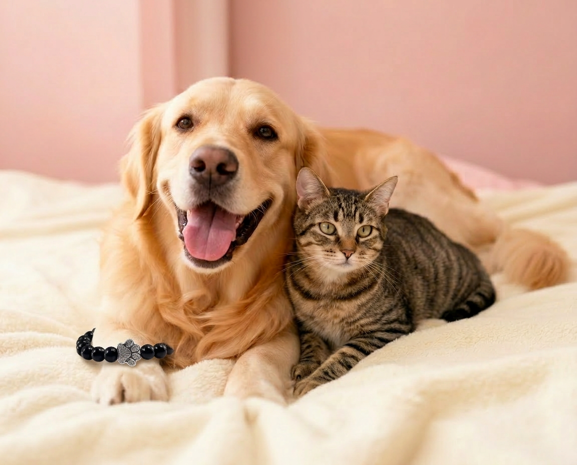 Happy rescue dog with a person wearing the Pawcurrent paw bracelet